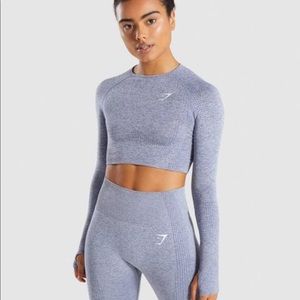 GymShark Long Sleeve Crop Top - Blue Marl, Small